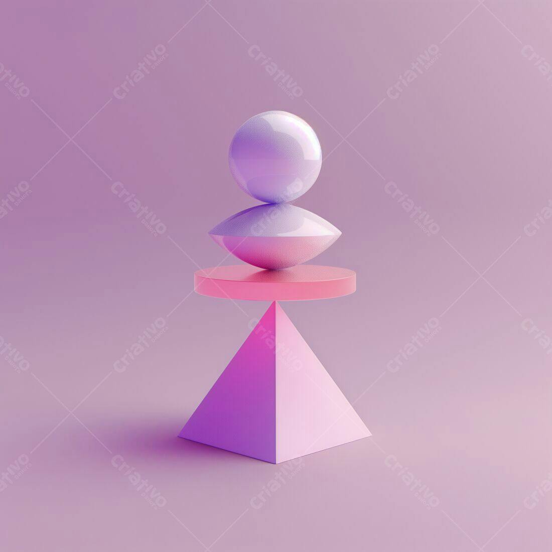Esfera e pirâmide em equilíbrio sobre fundo rosa