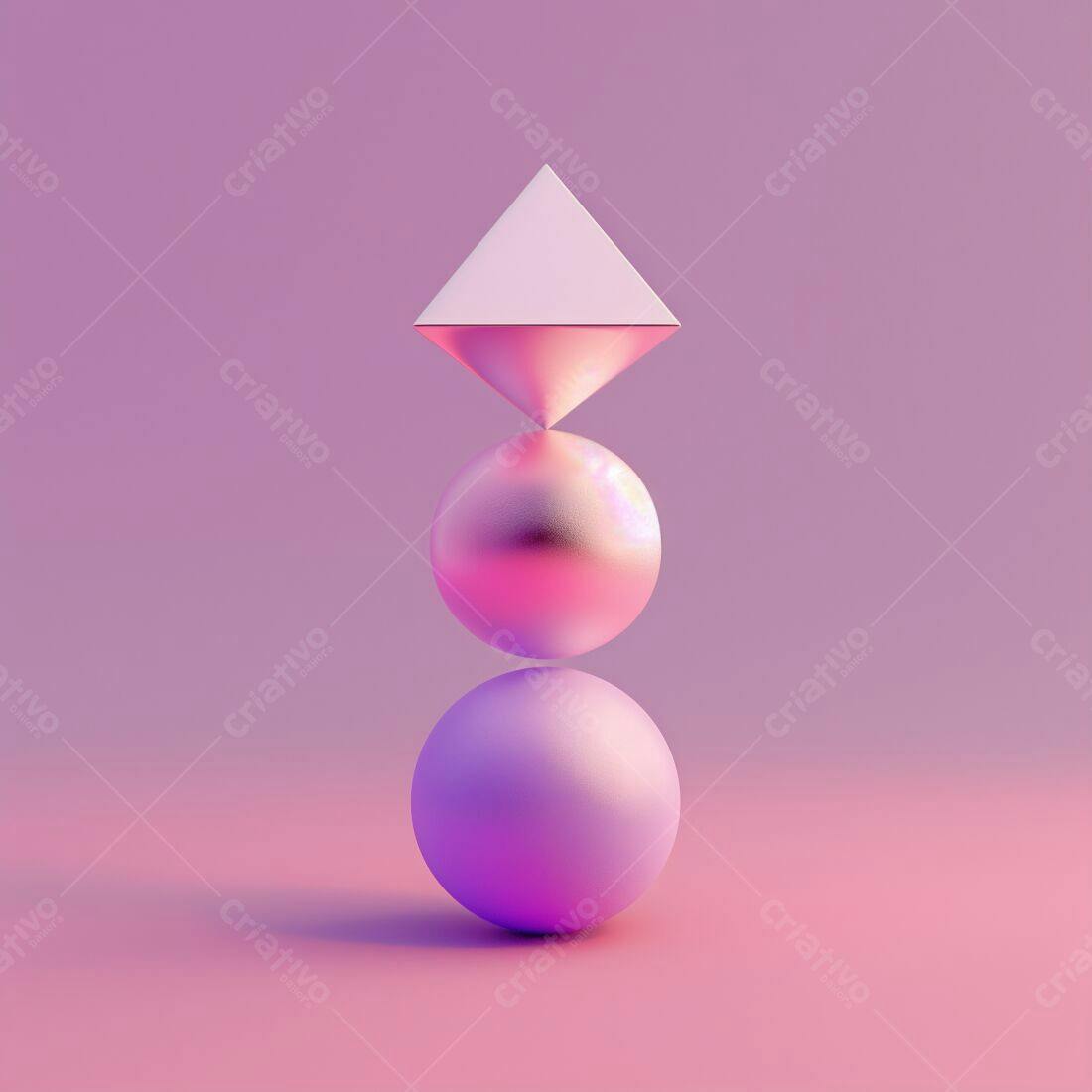 Esculturas geométricas rosa e roxas
