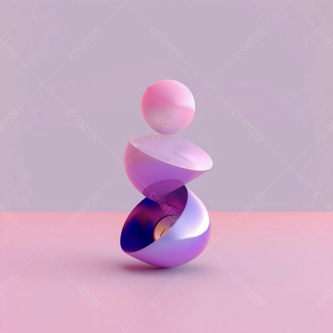 Escultura abstrata em tons rosa e roxo