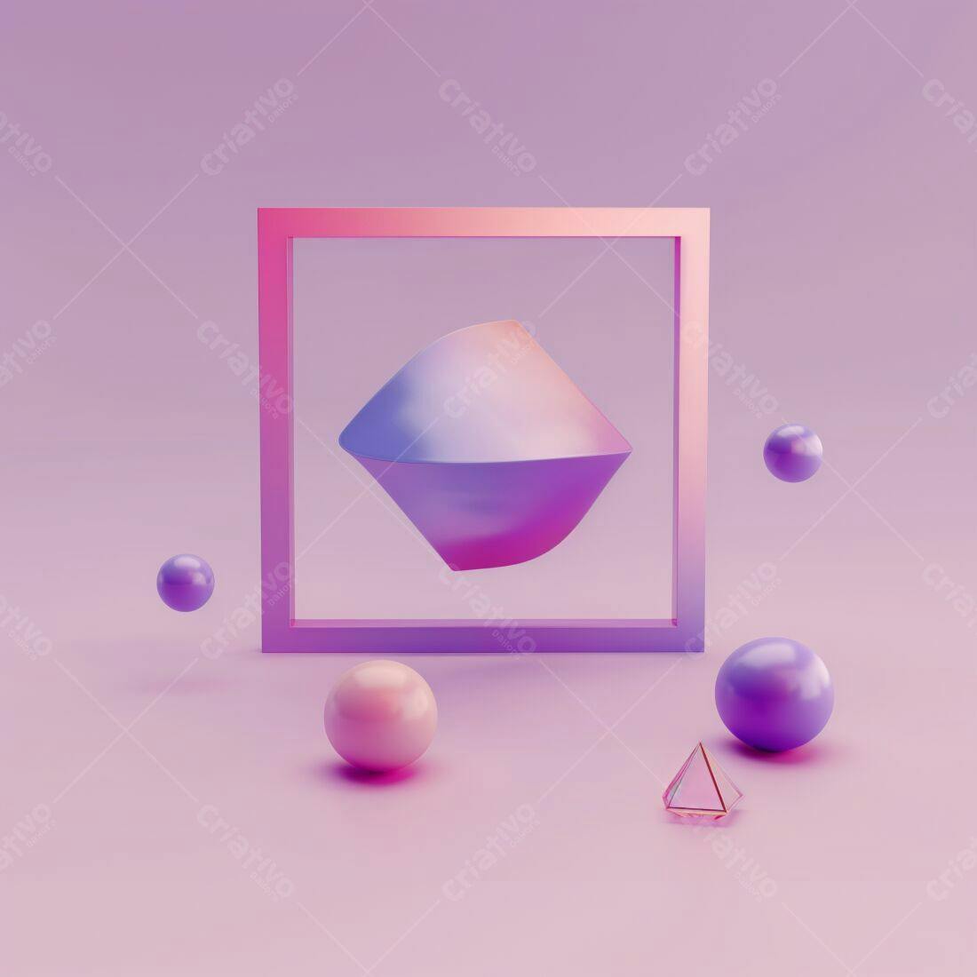 Objeto 3D abstrato em moldura quadrada