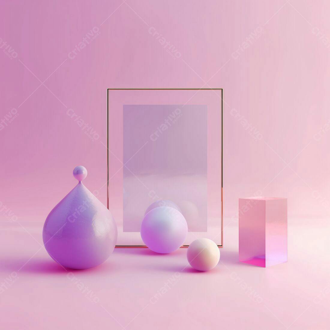 Composição Abstrata Rosa com Formas Geométricas