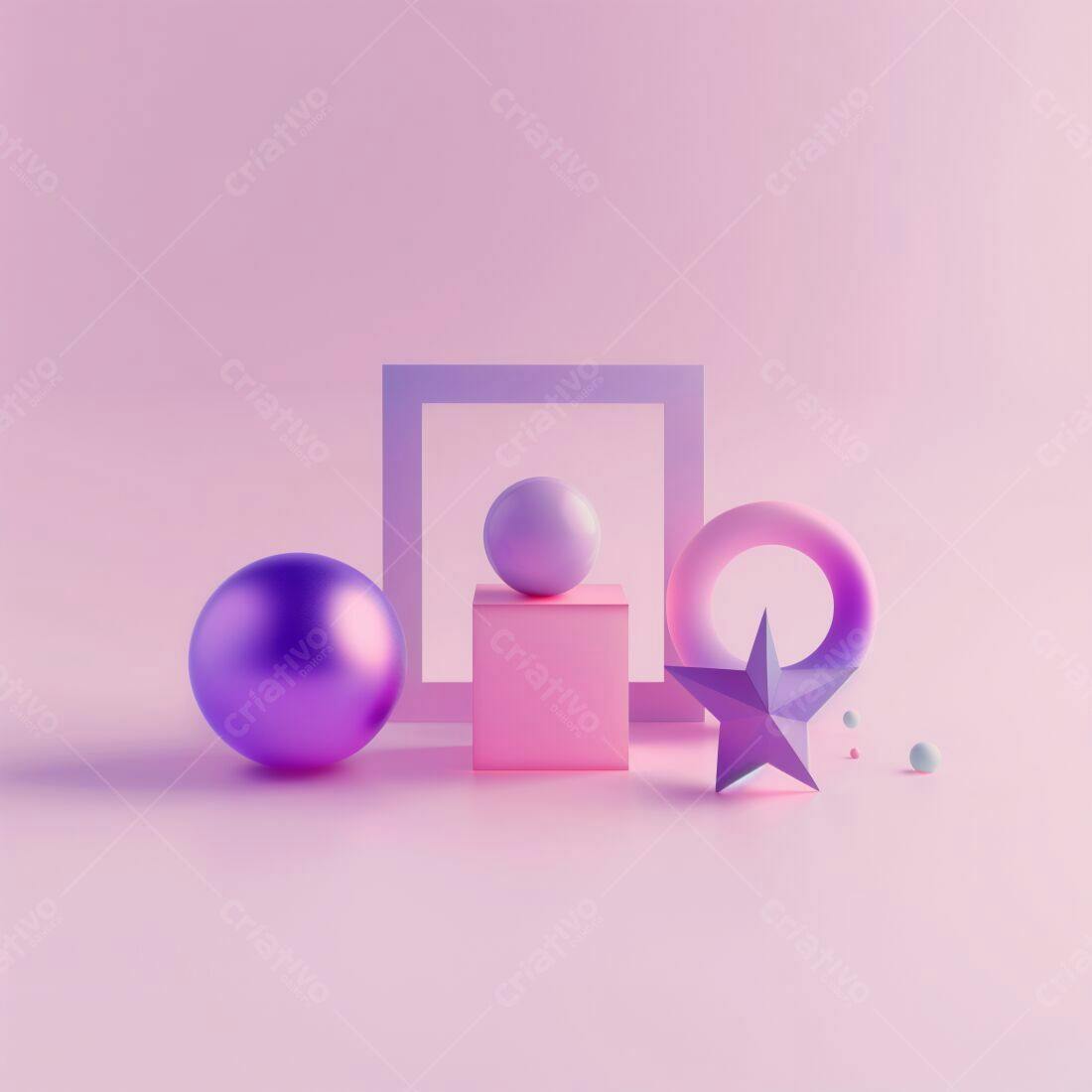 Formas geométricas abstratas em tons rosa e roxo