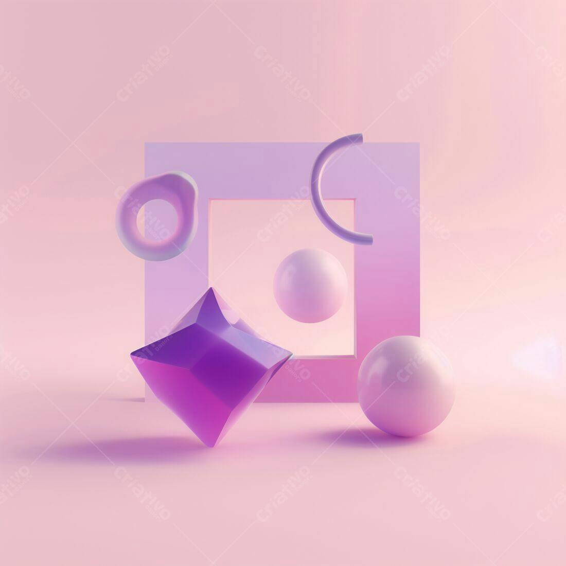 Composição Abstrata Rosa e Lilás com Formas Geométricas