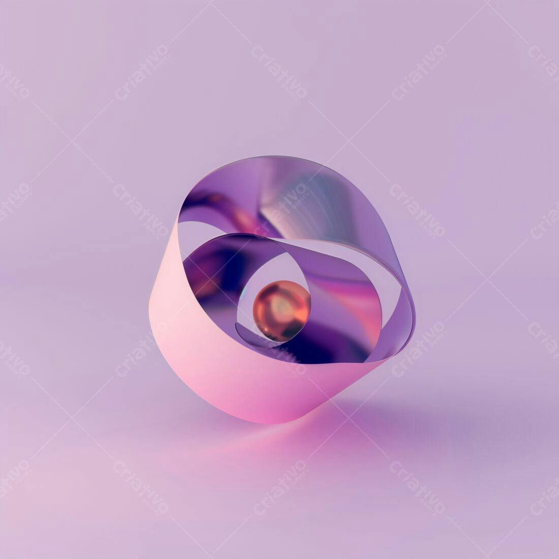 Esfera metálica em fitas rosa e roxas