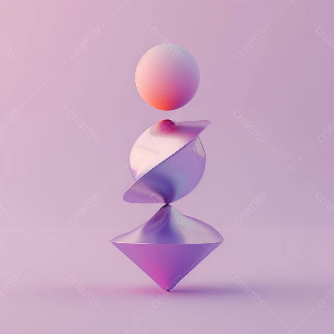 Escultura Abstrata com Esferas e Cones Lilás
