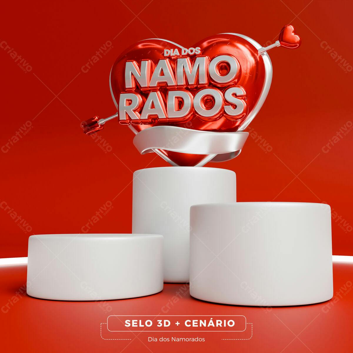 Selo 3D Dia dos Namorados PSD Editável