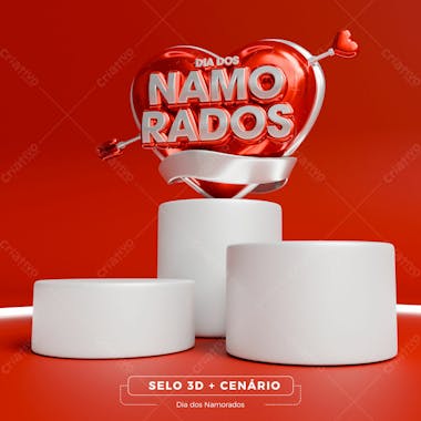 Selo e elemento dia dos namoradosselo 3d cenário 1