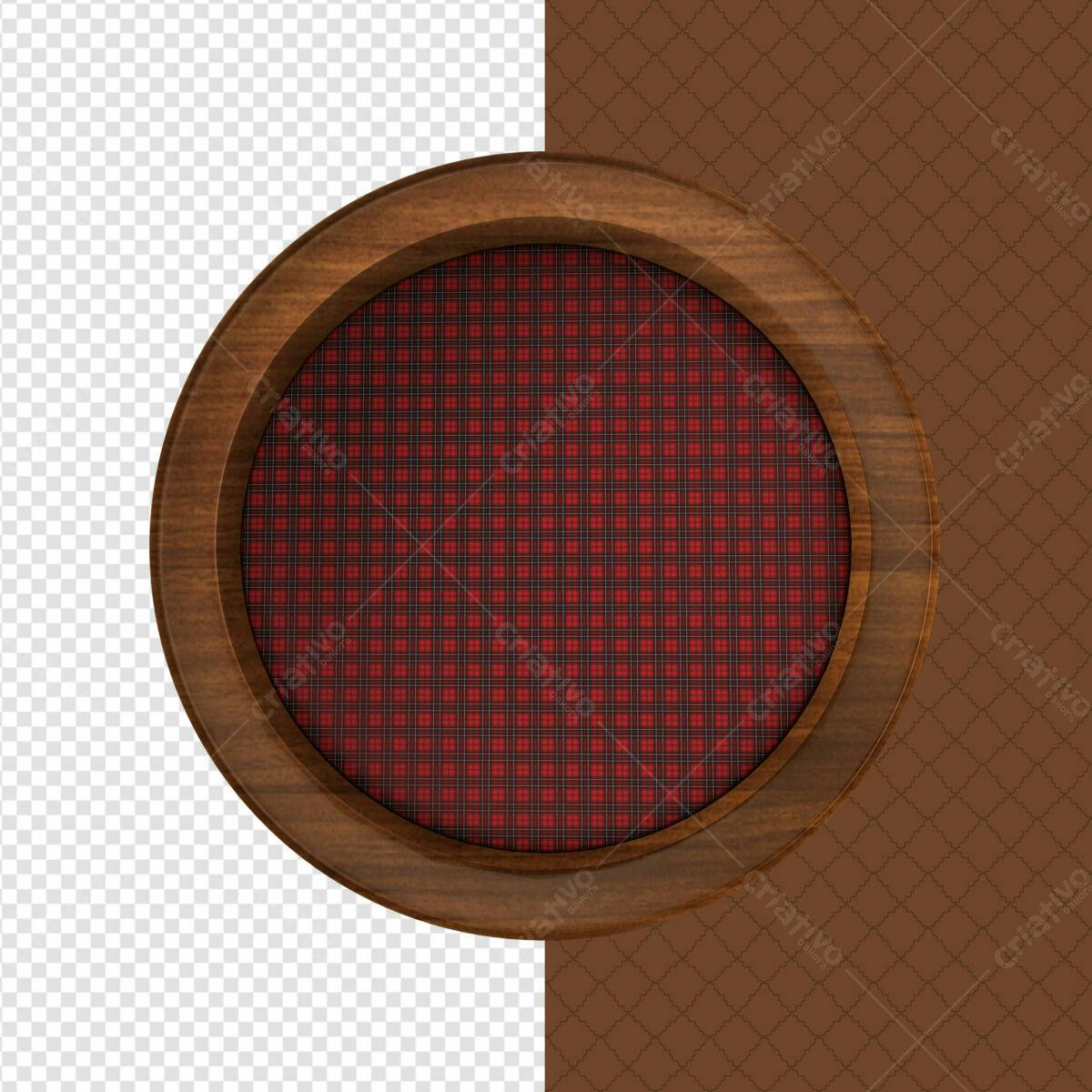 Moldura Circular em Madeira com Padrão Vermelho PSD Editável