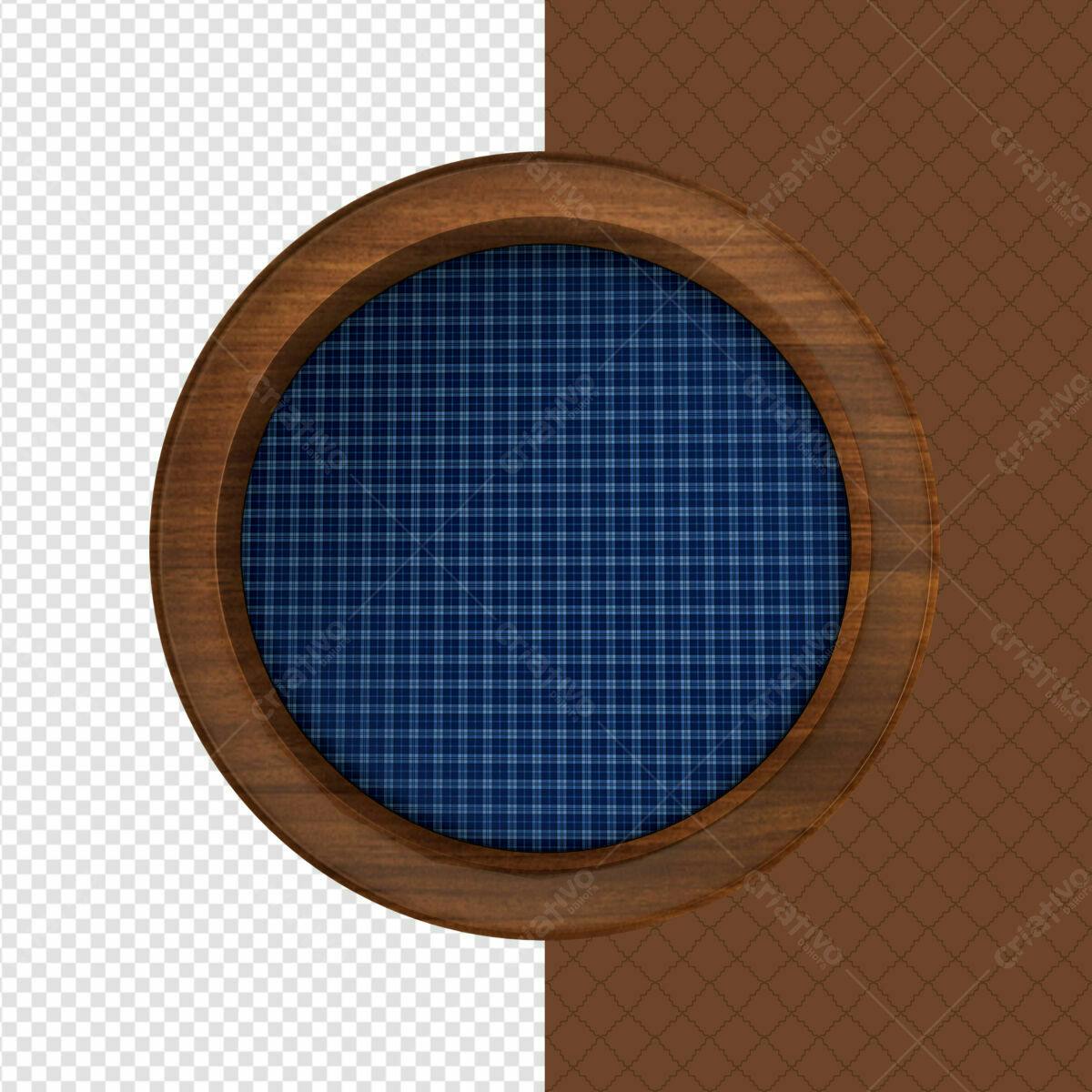 Moldura Circular em Madeira com Padrão Azul PSD Editável