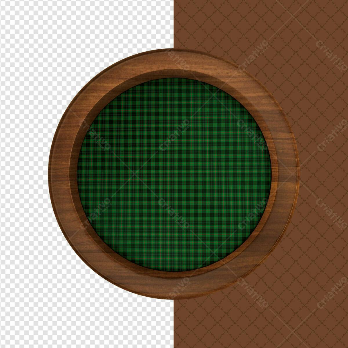 Moldura Circular em Madeira com Padrão Verde e Marrom PSD Editável