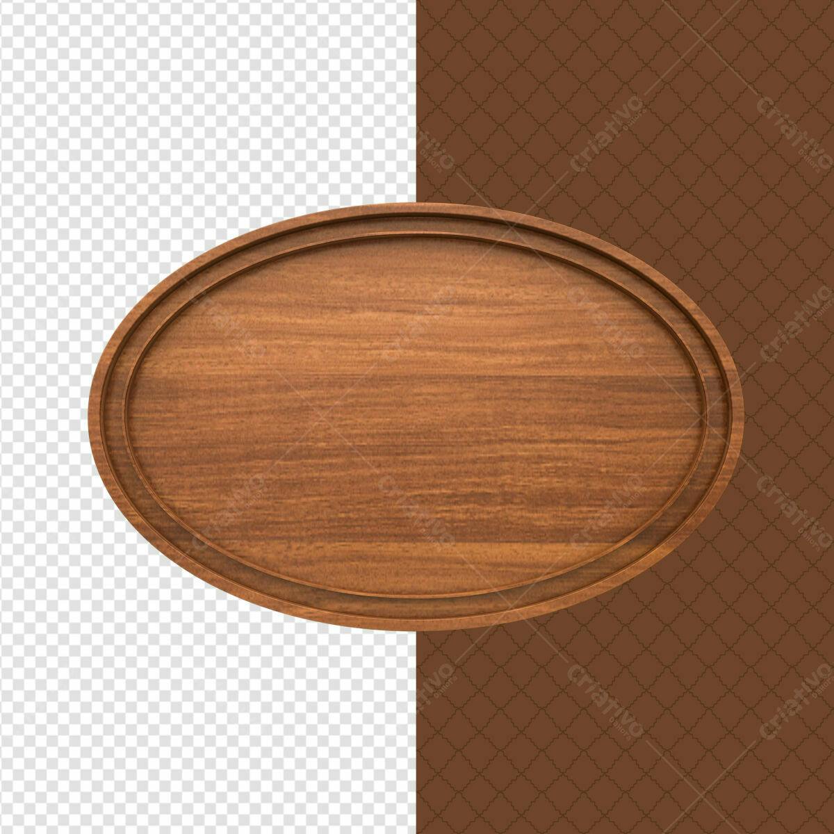 Placa Oval em Madeira Marrom PSD Editável