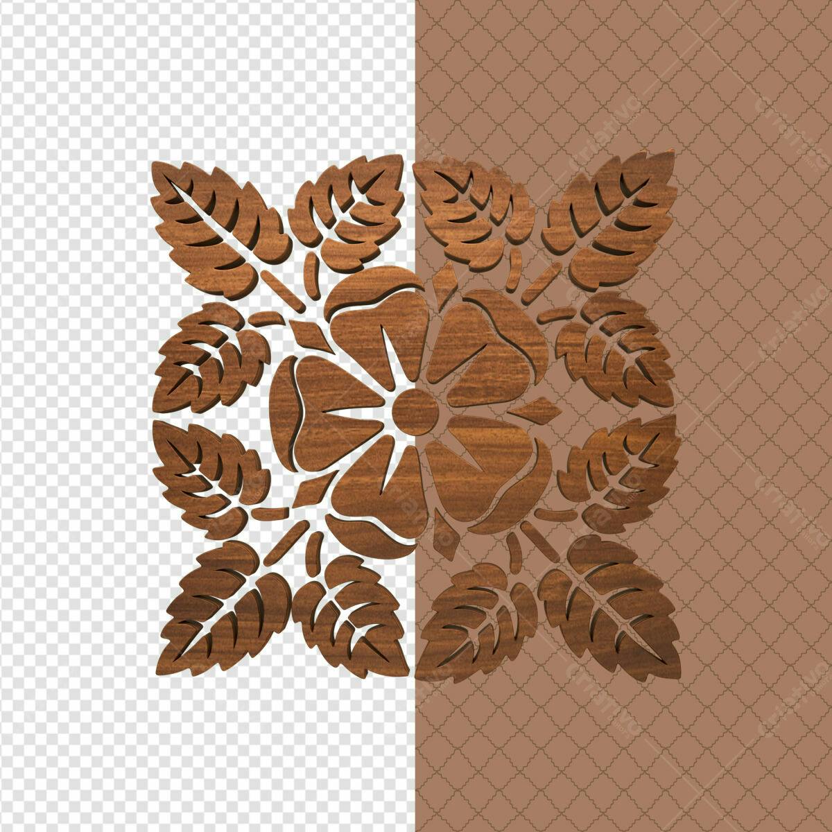 Adorno Floral em Madeira PSD Editável
