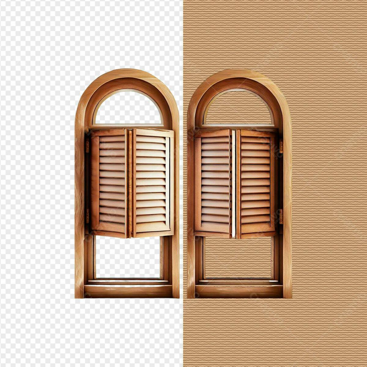 Janela de Madeira Arqueada PSD Editável