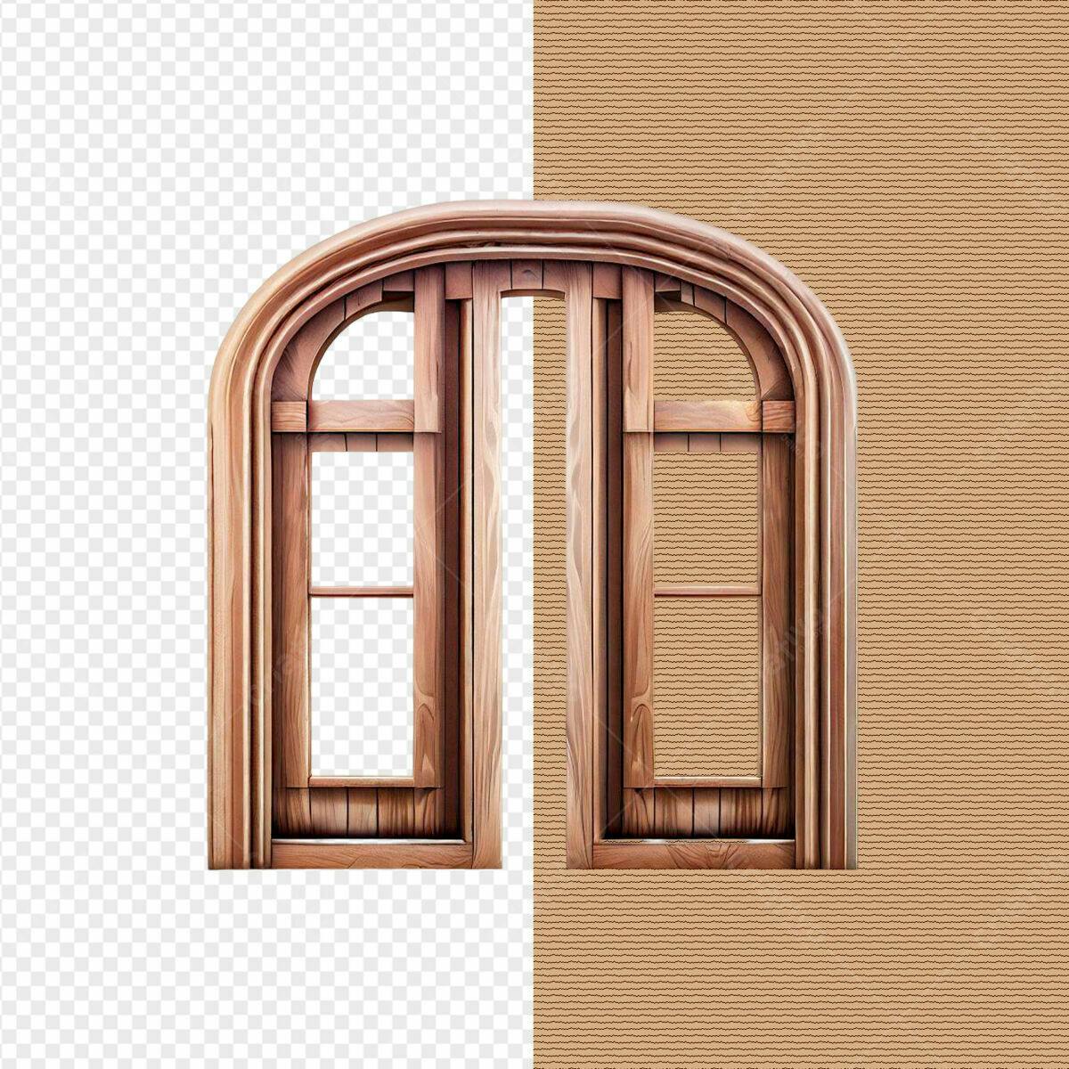 Janela de Madeira Arqueada PSD Editável