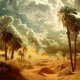 Tempestade de areia no coração do deserto com palmeiras 3