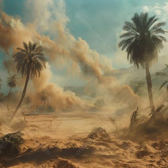 Tempestade de areia no coração do deserto com palmeiras 5