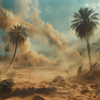 Tempestade De Areia No Coração Do Deserto Com Palmeiras 5