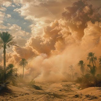 Tempestade de areia no coração do deserto com palmeiras 7