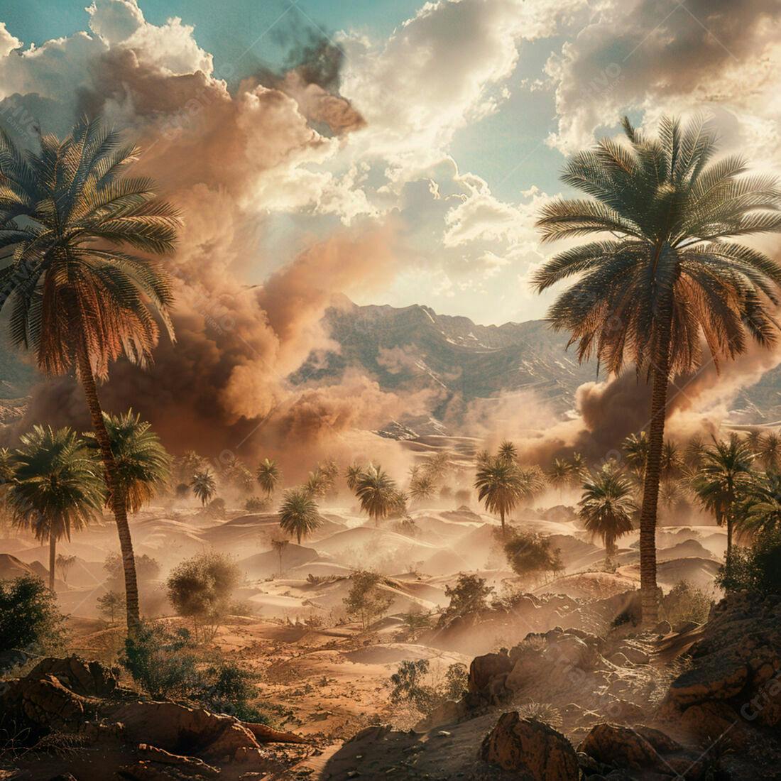 Paisagem desértica com tempestade de areia