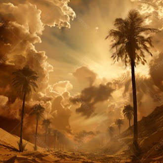 Tempestade de areia no coração do deserto com palmeiras 9