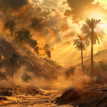 Tempestade de areia no coração do deserto com palmeiras 10