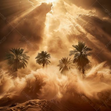 Tempestade de areia no coração do deserto com palmeiras 14
