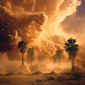 Tempestade de areia no coração do deserto com palmeiras 15