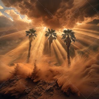 Tempestade de areia no coração do deserto com palmeiras 17