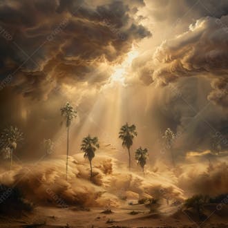 Tempestade de areia no coração do deserto com palmeiras 19