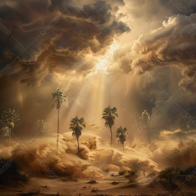 Tempestade De Areia No Coração Do Deserto Com Palmeiras 19