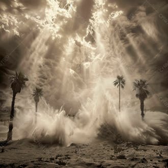 Tempestade de areia no coração do deserto com palmeiras 22