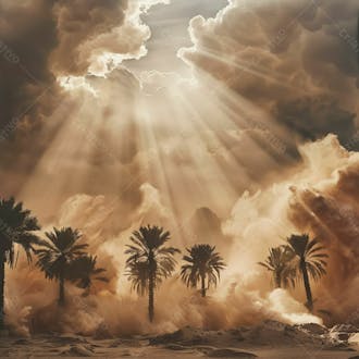 Tempestade de areia no coração do deserto com palmeiras 23