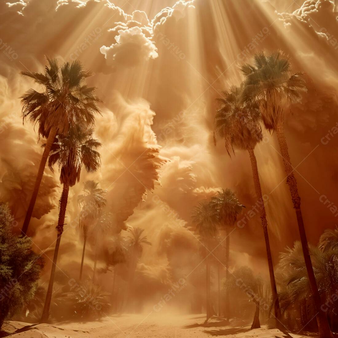 Palmeira e tempestade de areia no deserto