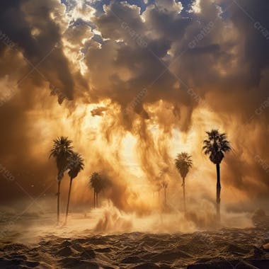Tempestade de areia no coração do deserto com palmeiras 25