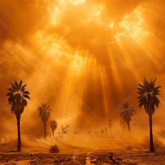 Tempestade de areia no coração do deserto com palmeiras 26