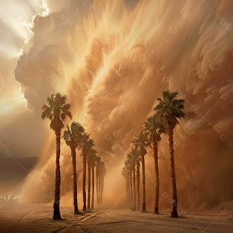 Tempestade de areia no coração do deserto com palmeiras 27