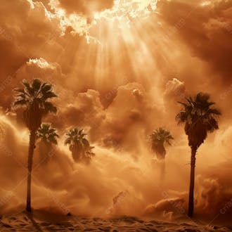 Tempestade de areia no coração do deserto com palmeiras 28