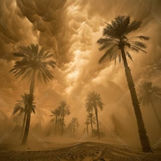 Tempestade de areia no coração do deserto com palmeiras 29