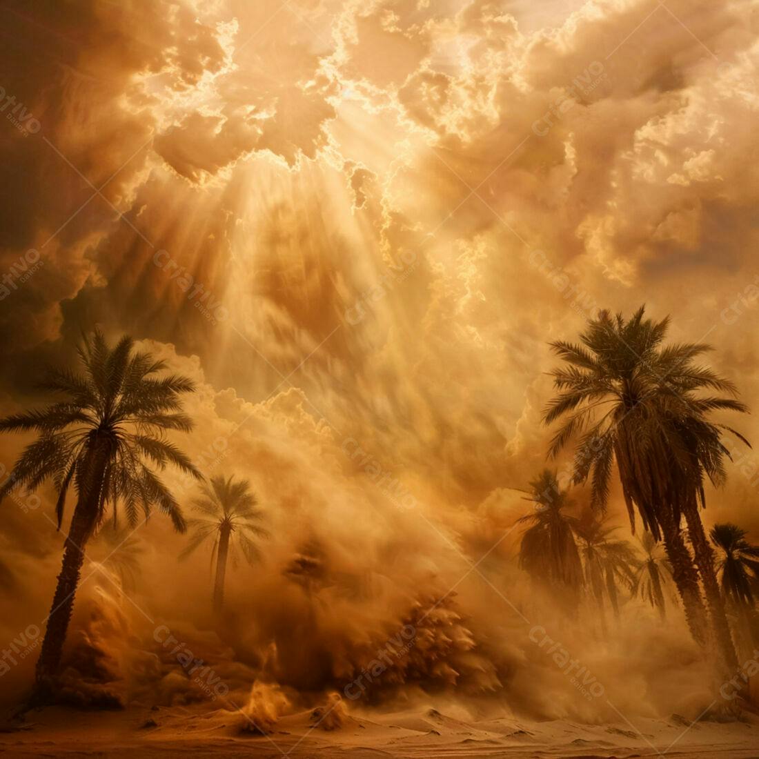 Palmeira em tempestade de areia no deserto