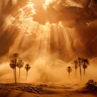 Tempestade de areia no coração do deserto com palmeiras 32