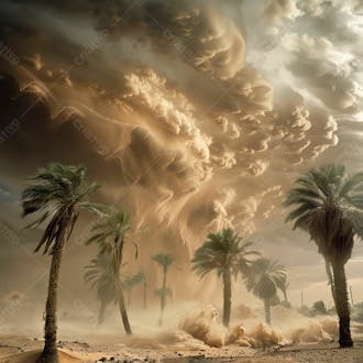 Tempestade de areia no coração do deserto com palmeiras 33