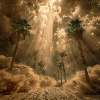 Tempestade de areia no coração do deserto com palmeiras 35