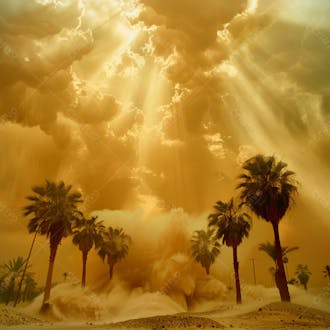 Tempestade de areia no coração do deserto com palmeiras 37