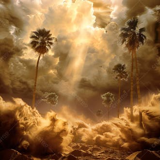 Tempestade de areia no coração do deserto com palmeiras 38