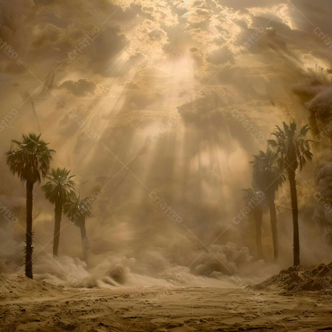 Palmeira no deserto em tempestade de areia