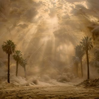 Tempestade de areia no coração do deserto com palmeiras 39