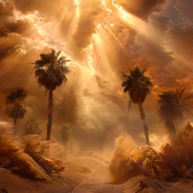 Tempestade de areia no coração do deserto com palmeiras 40