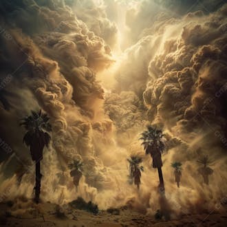 Tempestade de areia no coração do deserto com palmeiras 41