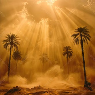 Tempestade de areia no coração do deserto com palmeiras 42