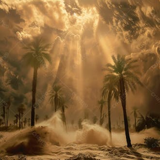 Tempestade de areia no coração do deserto com palmeiras 43